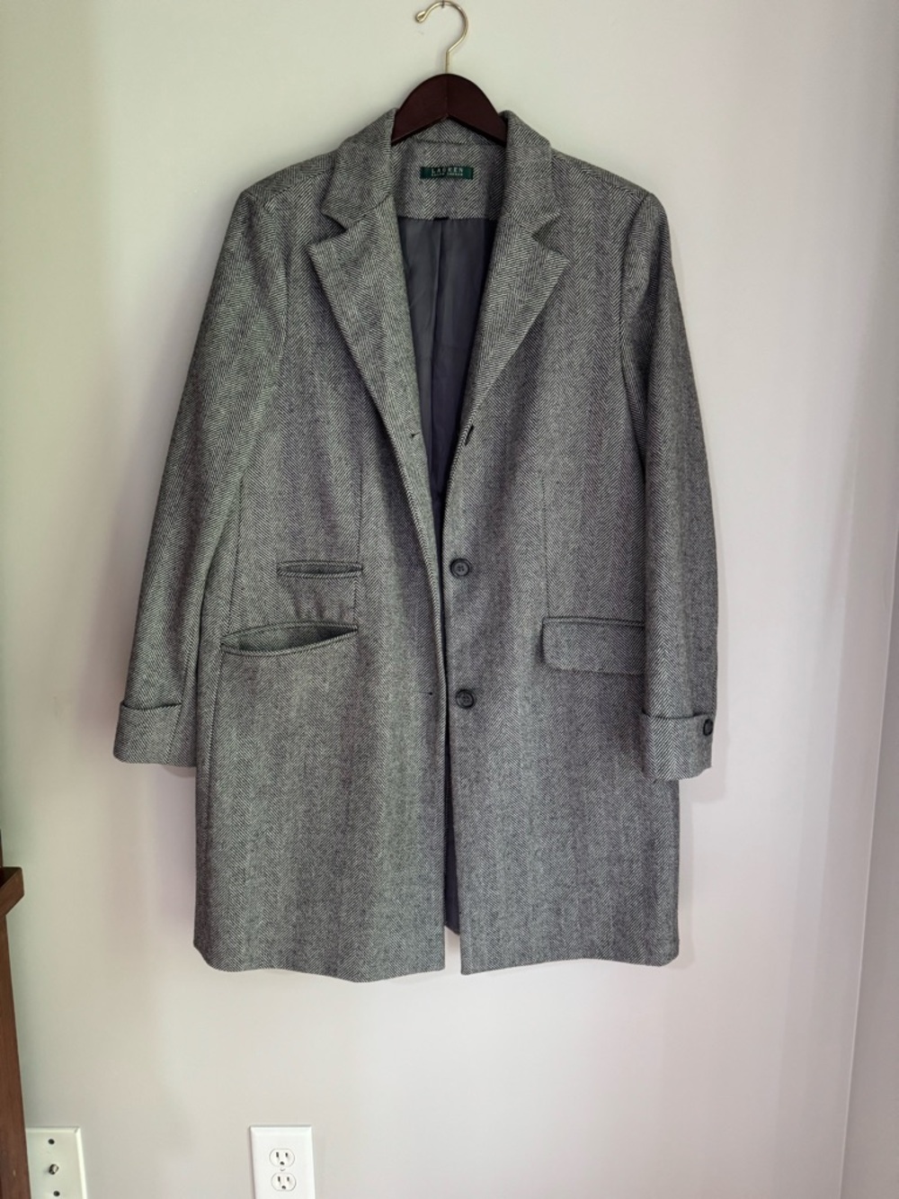 Vintage Ralph Lauren Gray Herringbone Wool-Blend Overcoat - Picture 3 of 9